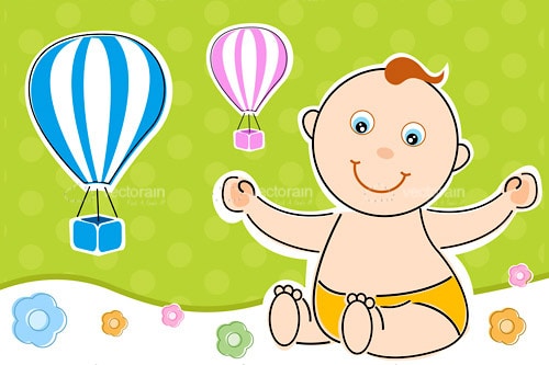 Abstract Smiling Baby with Air Balloons